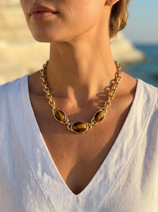 ALEGA Lysandra Triple Tiger Eye Chain Necklace 01