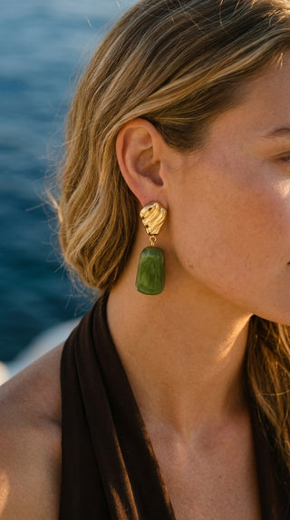 ALEGA Mireille Green Resin Sculptural Drop Earrings 04