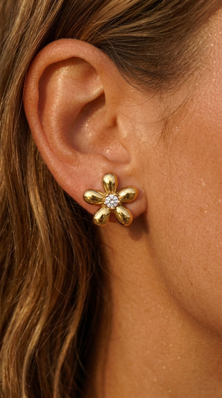 ALEGA Heloise Gold Blossom Zirconia Stud Earrings 06