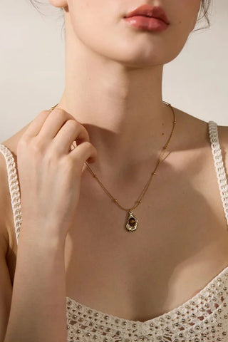 Ottilie Tiger Eye Teardrop Pendant Necklace