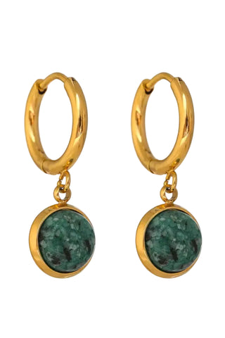 Estelle Green Stone Huggie Drop Earrings