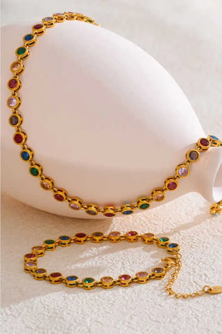 Geneviève Rainbow Zirconia Bezel Necklace & Bracelet Set