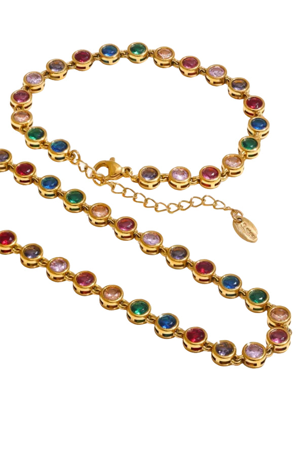 Geneviève Rainbow Zirconia Bezel Necklace & Bracelet Set