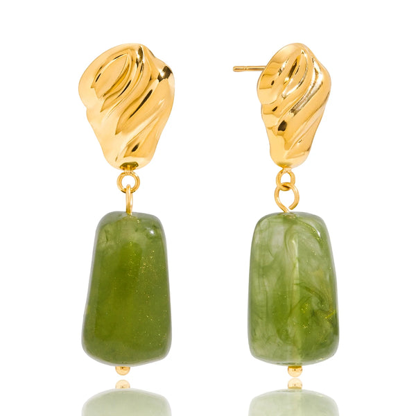 Mireille Green Resin Sculptural Drop Earrings