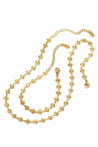 Arianne Gold Clover Chain Necklace & Bracelet Set