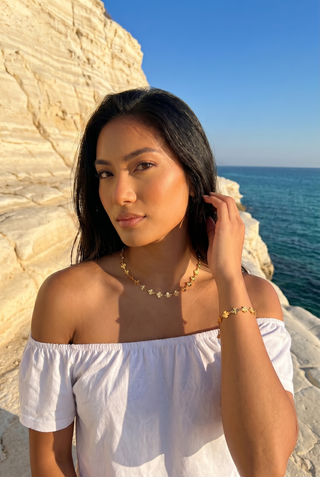 Arianne Gold Clover Chain Necklace & Bracelet Set