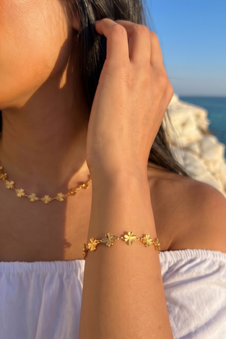 Arianne Gold Clover Chain Necklace & Bracelet Set