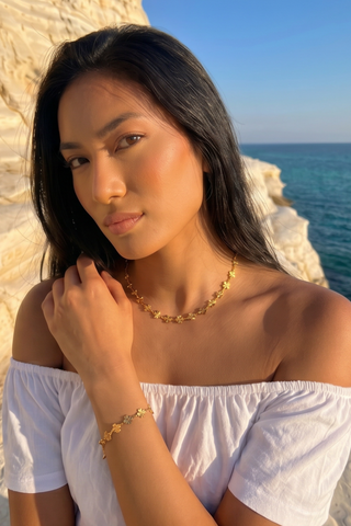 Arianne Gold Clover Chain Necklace & Bracelet Set