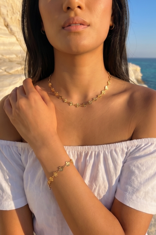 Arianne Gold Clover Chain Necklace & Bracelet Set