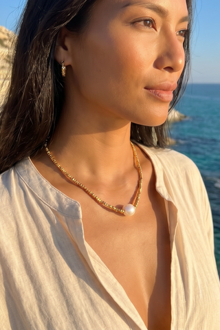 Cosima Freshwater Pearl Gold Nugget Necklace