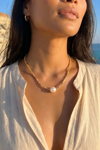 Cosima Freshwater Pearl Gold Nugget Necklace