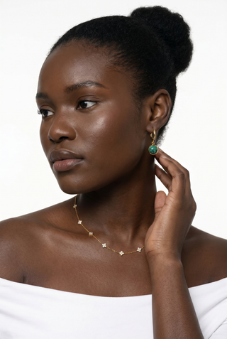 Estelle Green Stone Huggie Drop Earrings