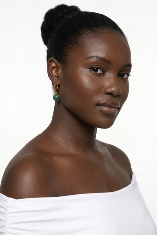 Estelle Green Stone Huggie Drop Earrings