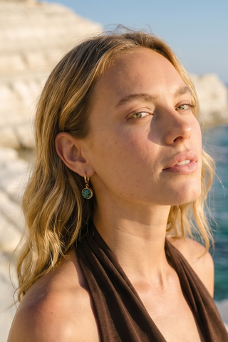Estelle Green Stone Huggie Drop Earrings