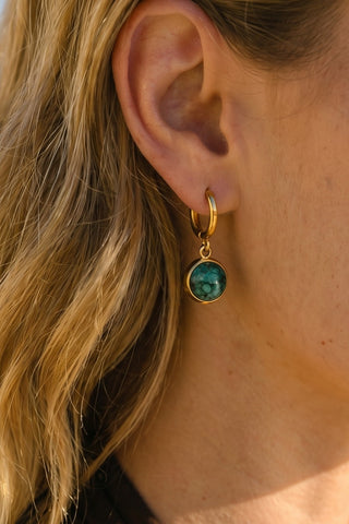 Estelle Green Stone Huggie Drop Earrings