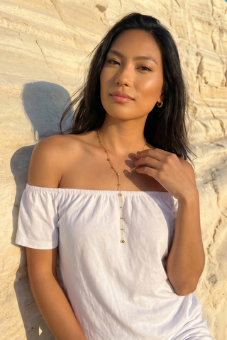 Cordelia Gold Bead Lariat Necklace