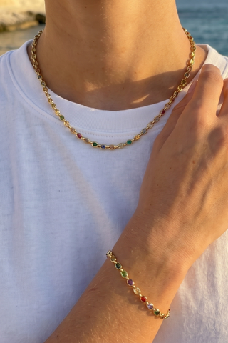 Geneviève Rainbow Zirconia Bezel Necklace & Bracelet Set