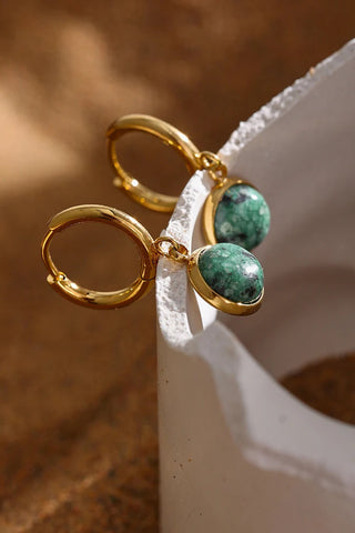 Estelle Green Stone Huggie Drop Earrings