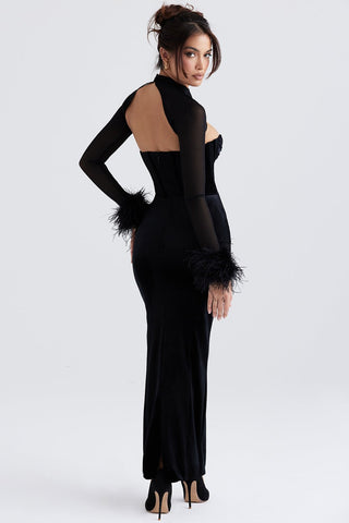 Tiaza Black Velvet Maxi Dress - ALEGA | Luxury Boutique Store